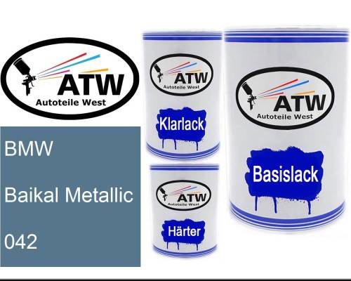 BMW, Baikal Metallic, 042: 500ml Lackdose + 500ml Klarlack + 250ml Härter - Set, von ATW Autoteile West.